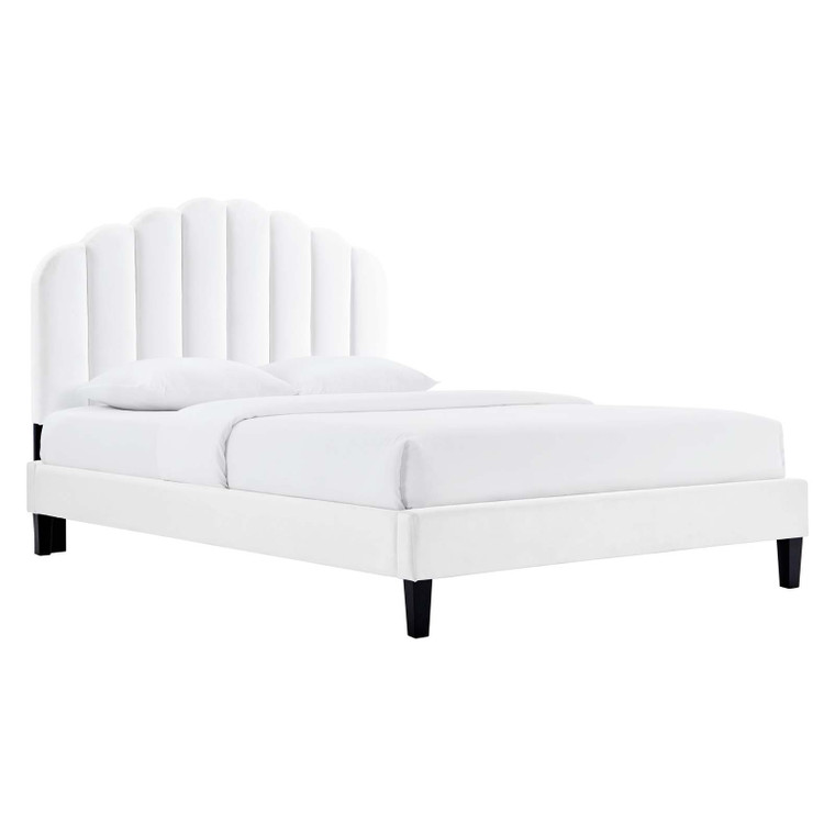 Daisy Performance Velvet Queen Platform Bed - White MOD-6287-WHI By Modway Furniture