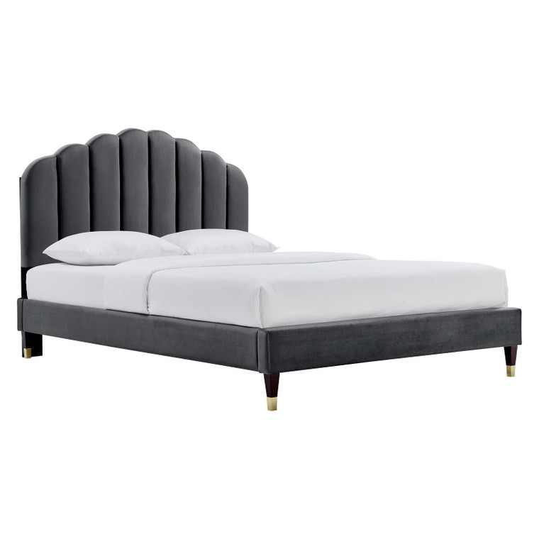 Daisy Performance Velvet Queen Platform Bed - Charcoal MOD-6288-CHA By Modway Furniture