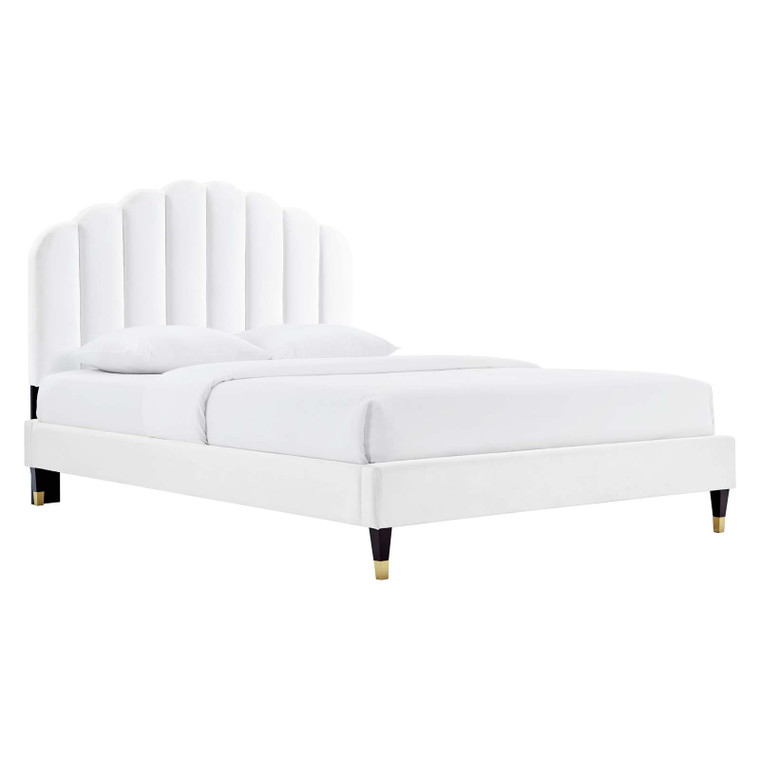 Daisy Performance Velvet Queen Platform Bed - White MOD-6288-WHI By Modway Furniture