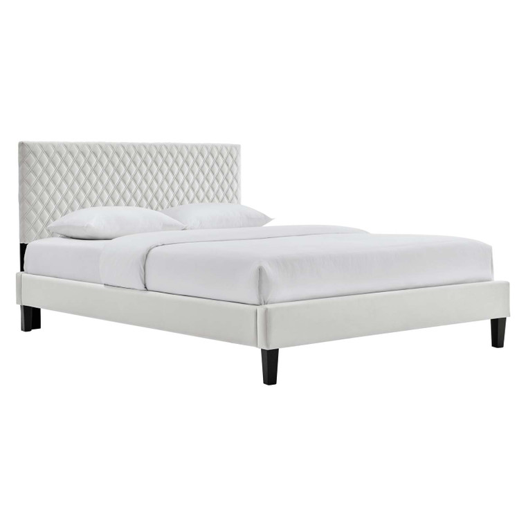 Garcelle Performance Velvet Queen Platform Bed - Light Gray MOD-6289-LGR By Modway Furniture