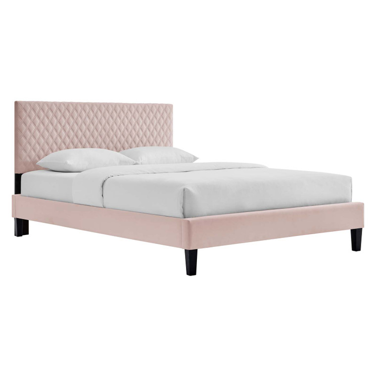 Garcelle Performance Velvet Queen Platform Bed - Pink MOD-6289-PNK By Modway Furniture