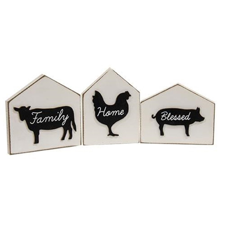 *3/Set Farm Animal Silhouettes House Blocks G35906 By CWI Gifts