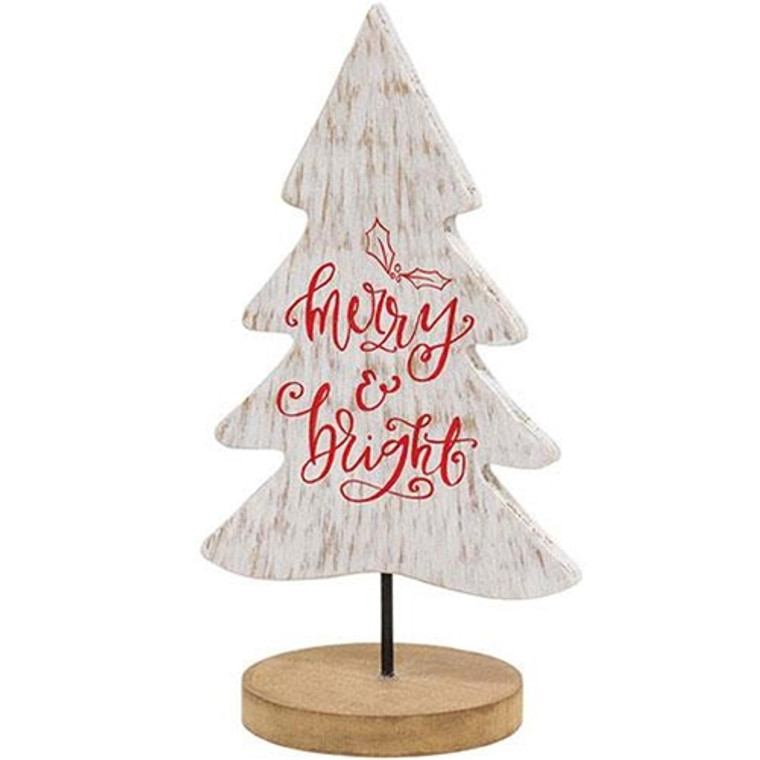 Merry and Bright Wood Tree Cutout Sitter GEAS4327 By CWI Gifts