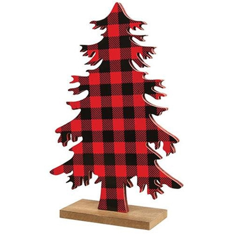*Red & Black Buffalo Check Wood Tree Large GFHH4069 By CWI Gifts