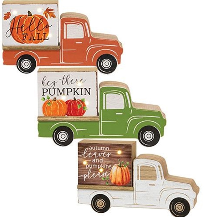 *Hello Fall Truck With Led Light 3 Asstd. (Pack Of 3) GSUN4199 By CWI Gifts