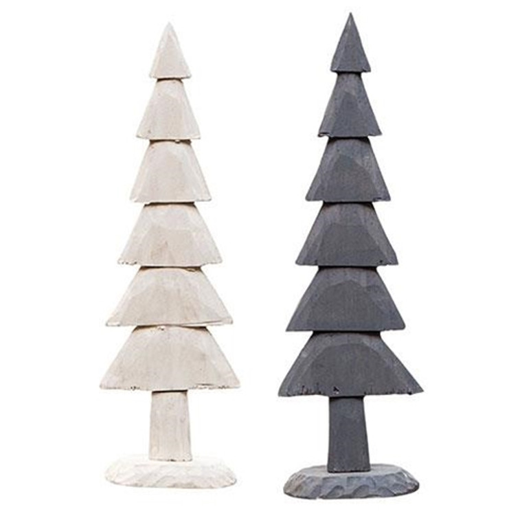 Carved Look Farmhouse Colors Wooden Tree 2 Asstd. (Pack Of 2) GSYA3050 By CWI Gifts