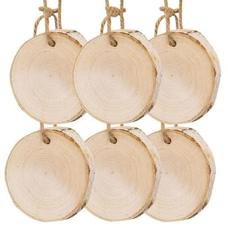 6/Pkg. Natural Birch Mini Tree Tag Ornaments GYW127 By CWI Gifts