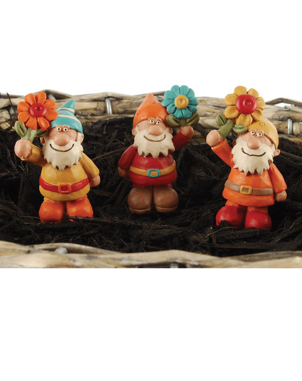 151-89397 Set of 3 Gnomes With Flower Garden Stakes - Pack of 3