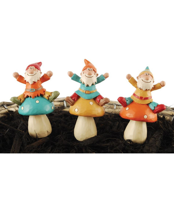 151-89399 Set of 3 Gnomes On Mushroom Stakes - Pack of 3