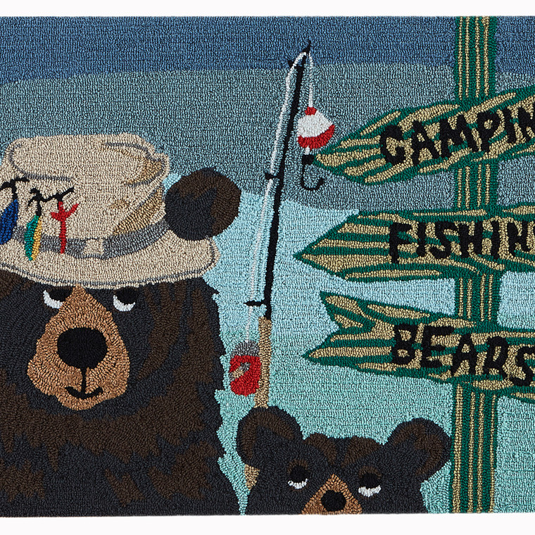 Liora Manne Frontporch Fishing Bears Indoor/Outdoor Rug Green 2'6" x 4' FTP34434106