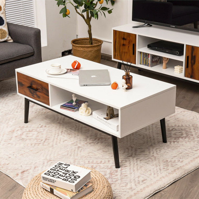 Modern Wood Sofa Table With Open Storage Shelf And Drawer HW67261