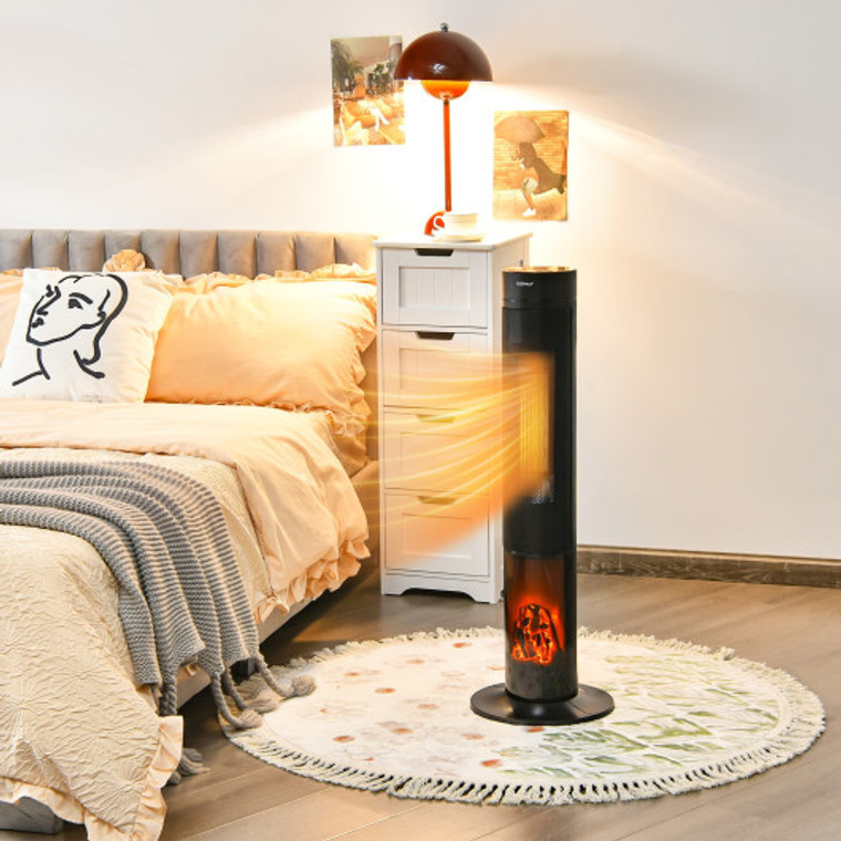 1500W Ceramic Tower Space Heater With Remote Control And Realistic 3D Flame FP10045US
