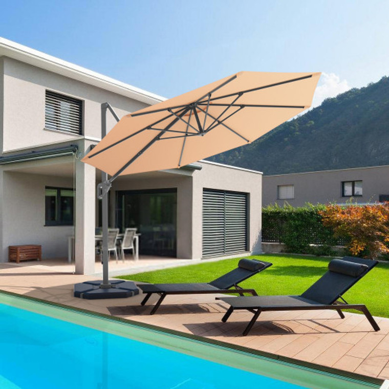 11Ft Patio Offset Umbrella With 360° Rotation And Tilt System-Beige NP10190BE