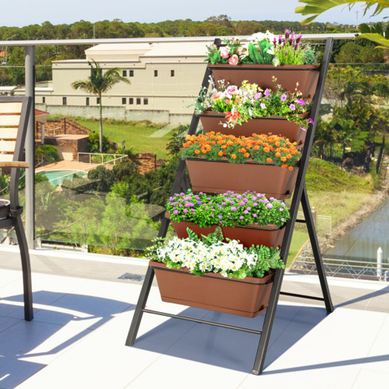 5-Tier Vertical Garden Planter Box Elevated Raised Bed With 5 Container-Brown NP10182CF