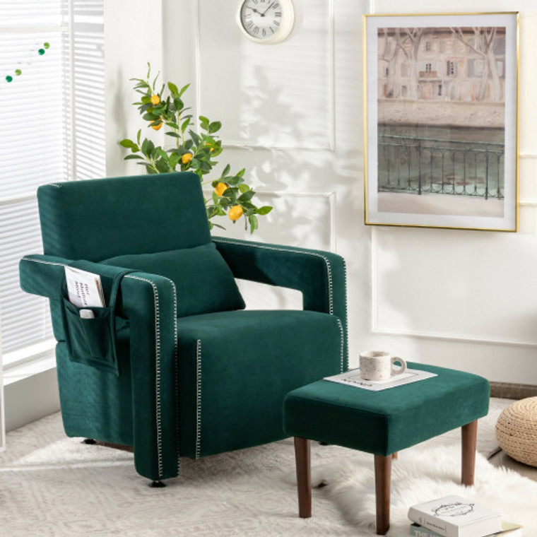 Modern Berber Fleece Single Sofa Chair With Ottoman And Waist Pillow-Green HV10107GN