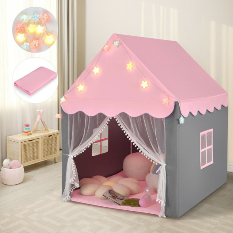 Kids Playhouse Tent With Star Lights And Mat-Pink TP10005PI