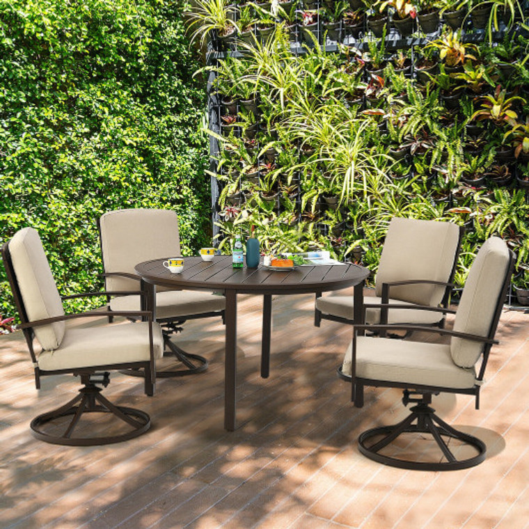 Set Of 4 Patio Swivel Dining Chairs With Cushion And Armrest-Beige NP10095WL-12BE