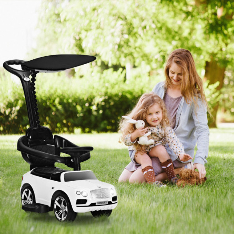 3-In-1 Licensed Bentley Kids Push And Sliding Car With Canopy-White TQ10066WH