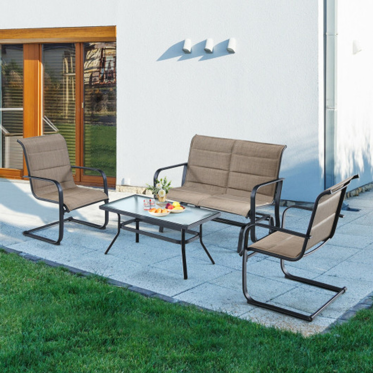 4 Pieces Outdoor Patio Furniture Set With Padded Glider Loveseat And Coffee Table-Brown NP10093WL-CF