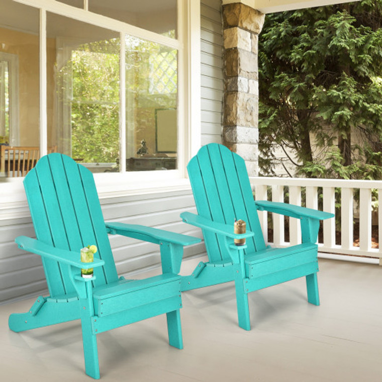Patio Folding Adirondack Chair With Built-In Cup Holder-Turquoise NP10250TU
