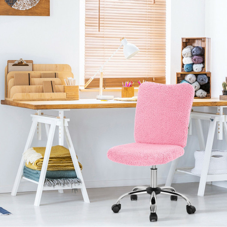 Armless Faux Fur Leisure Office Chair With Adjustable Swivel-Pink CB10226PK