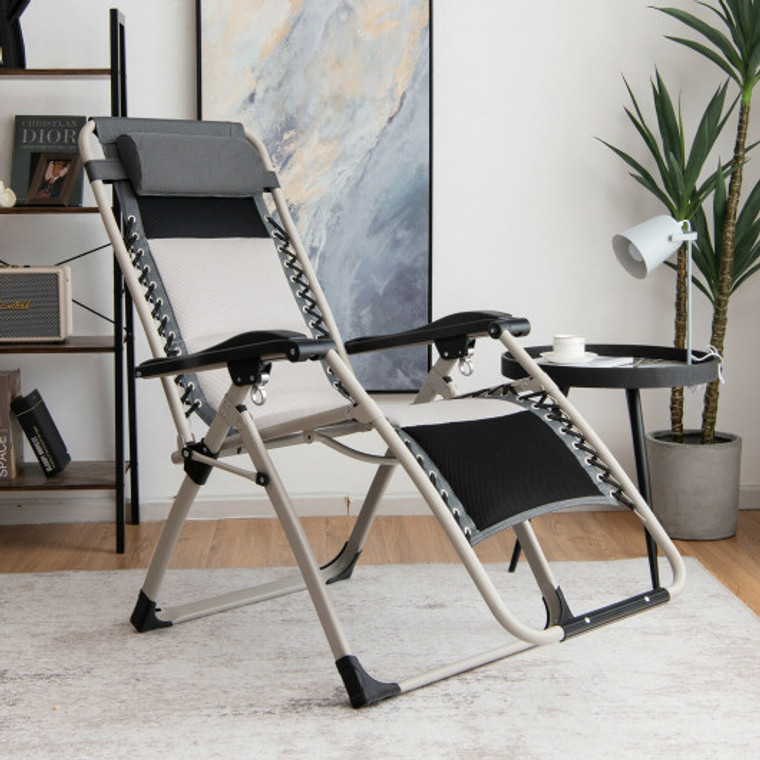 Padded Adjustable Folding Zero Gravity Reclining Lounge Chair-Black NP10347DK-1