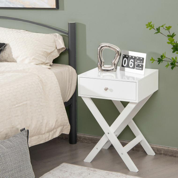 X Shaped Structure Side Nightstand With Drawer-White HW66938WH