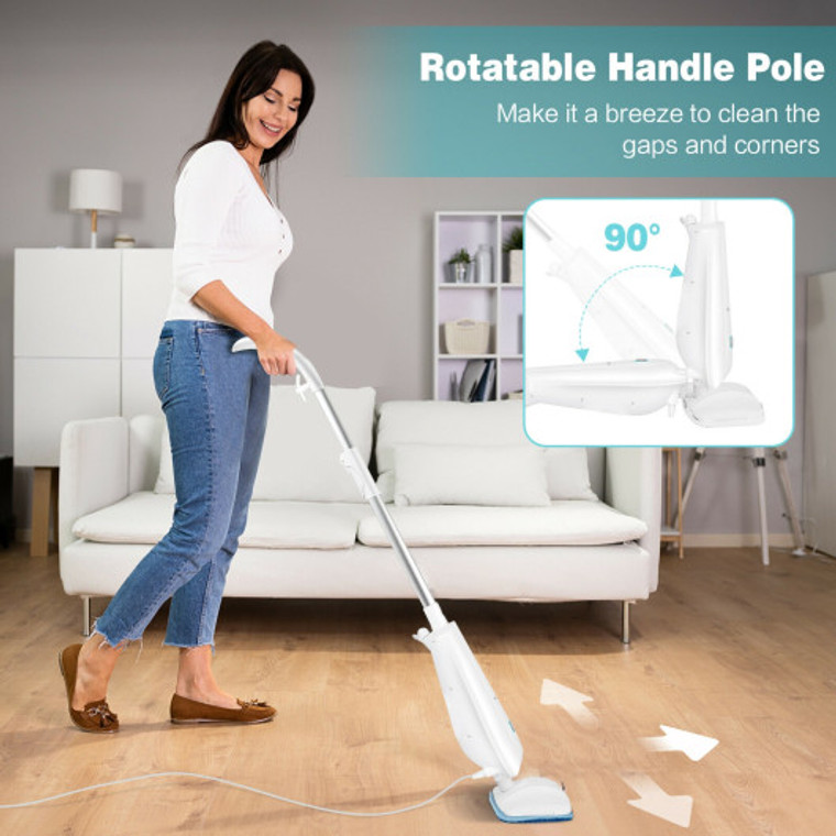 1100 W Electric Steam Mop With Water Tank For Carpet-White ES10094US-WH