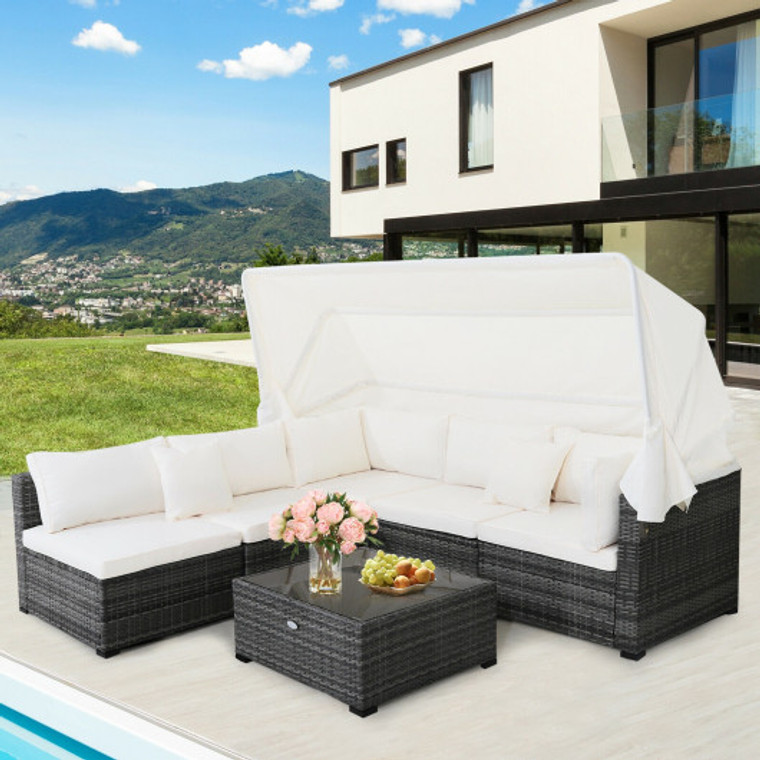 6 Pieces Outdoor Patio Retractable Canopy Furniture Set HW69177+