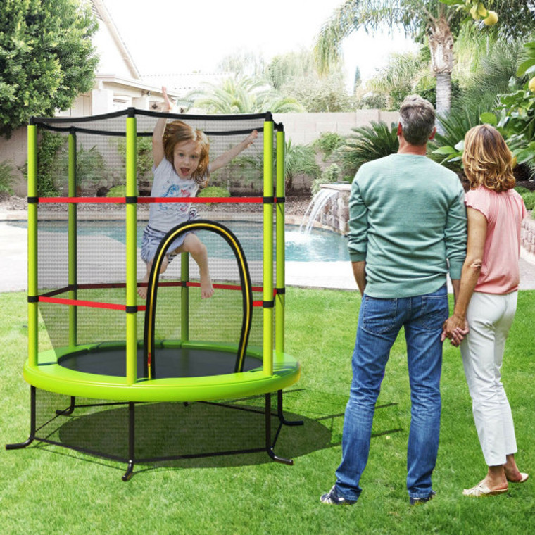 55 Inch Kids Recreational Trampoline Bouncing Jumping Mat With Enclosure Net-Green TW10052GN