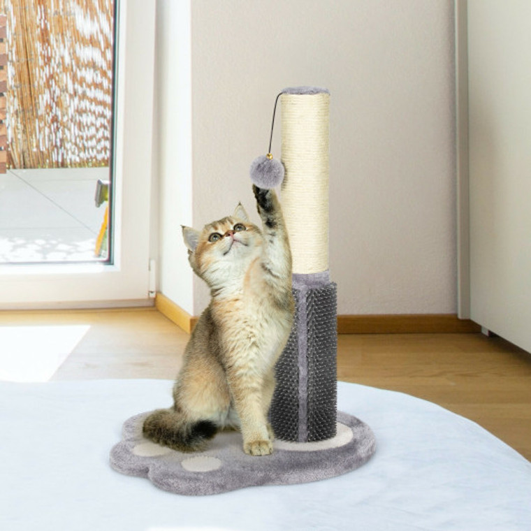 20.5 Inch Tall Cat Scratching Post Claw Scratcher With Sisal Rope And Plush Ball-Gray LivePS7458HS