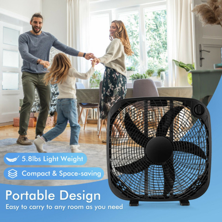 20 Inch Box Portable Floor Fan With 3 Speed Settings And Knob Control-Black ES10087US-BK