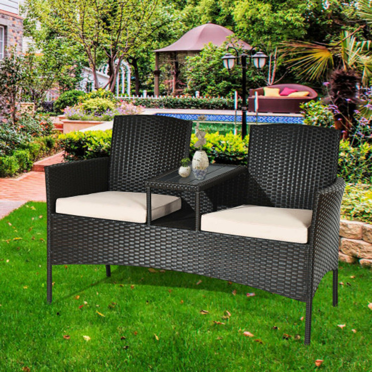 Modern Patio Conversation Set With Built-In Coffee Table And Cushions-Beige LiveHW63233