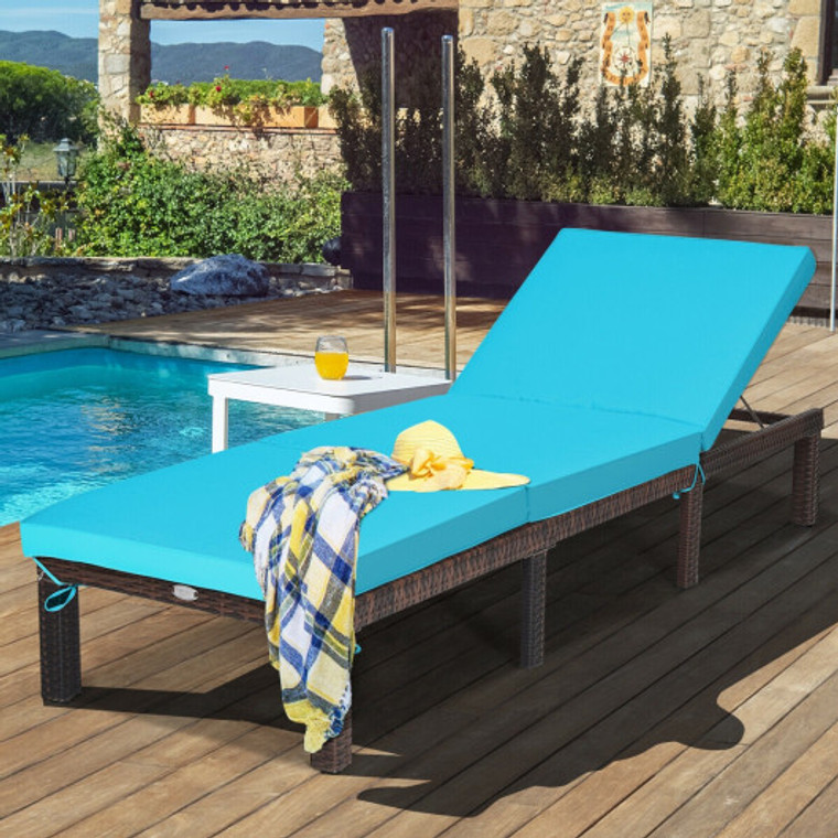 Outdoor Rattan Adjustable Cushioned Chaise-Turquoise LiveHW68668TU