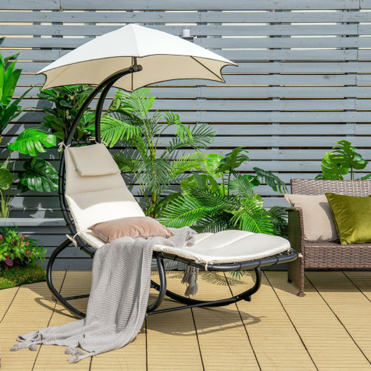 Hammock Swing Lounger Chair With Shade Canopy-Beige NP10130BE