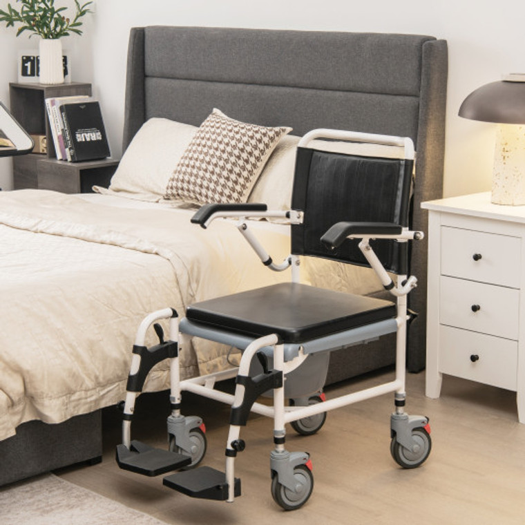 4-In-1 Bedside Commode Wheelchair With Detachable Bucket JH10003