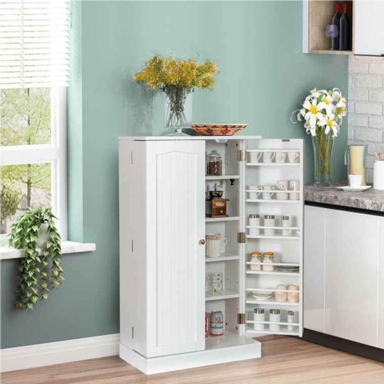2-Door Kitchen Storage Cabinet Pantry Cabinet With 6 Adjustable Shelves-White KC53383WH