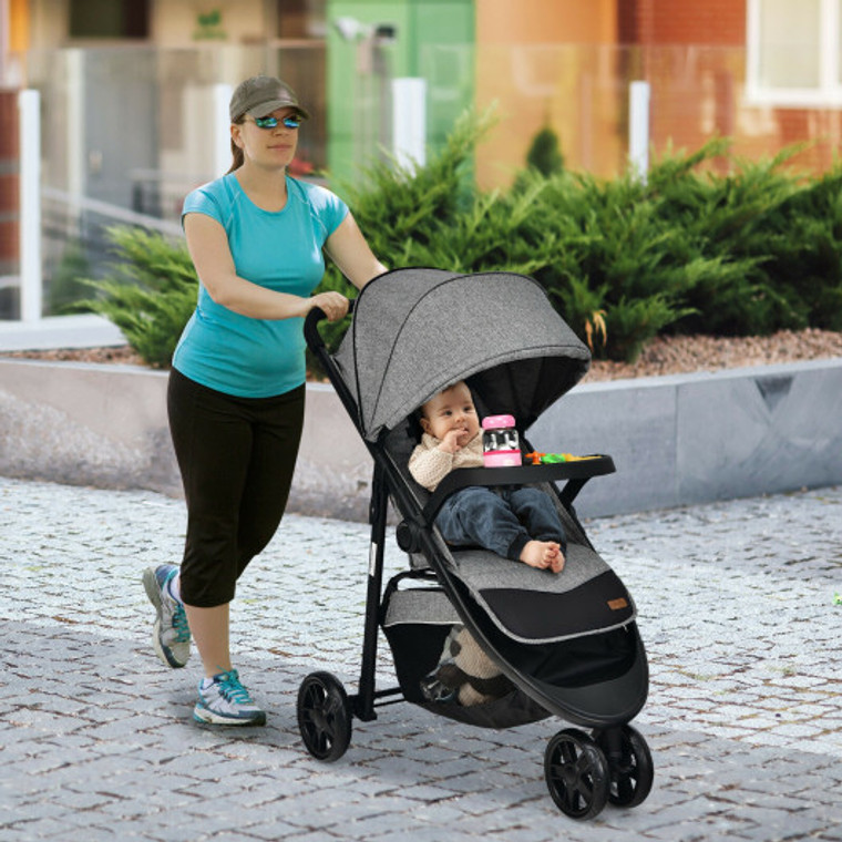 Baby Jogging Stroller With Adjustable Canopy For Newborn-Gray BC10045US-GR