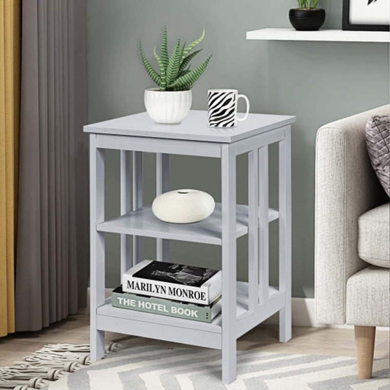 Set Of 2 Multifunctional 3-Tier Nightstand Sofa Side Table With Reinforced Bars And Stable Structure -Gray HW65689GR-2