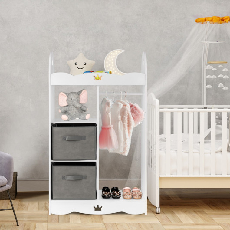 Kids Dress Up Storage Costume Closet With Mirror And Toy Bins-White TP10022WH