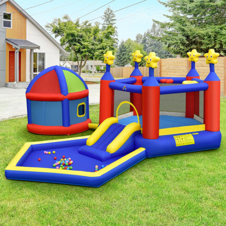 Kids Inflatable Bouncy Castle With Slide Large Jumping Area Playhouse And 735W Blower NP10477US