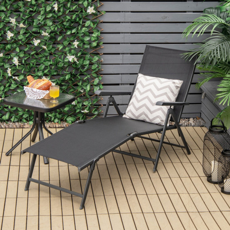 Patio Foldable Chaise Lounge Chair With Backrest And Footrest-Black NP10547DK-1