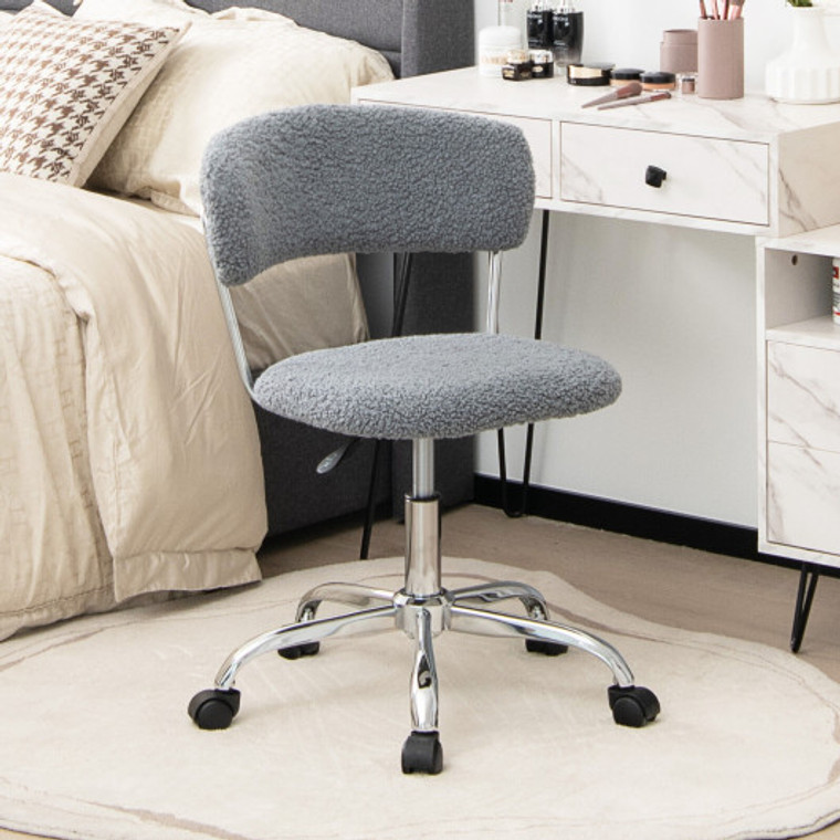 Computer Desk Chair Adjustable Sherpa Office Chair Swivel Vanity Chair-Gray CB10355GR