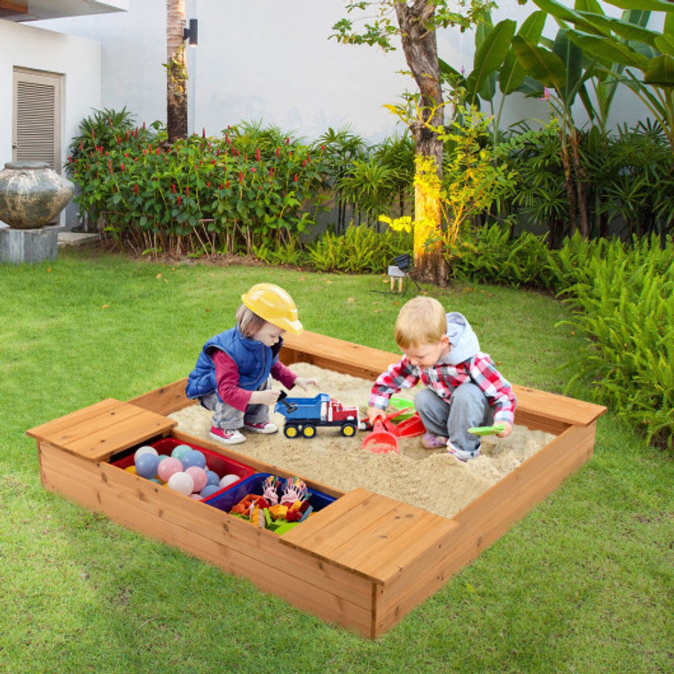 Kids Wooden Sandbox With Bench Seats And Storage Boxes TS10036