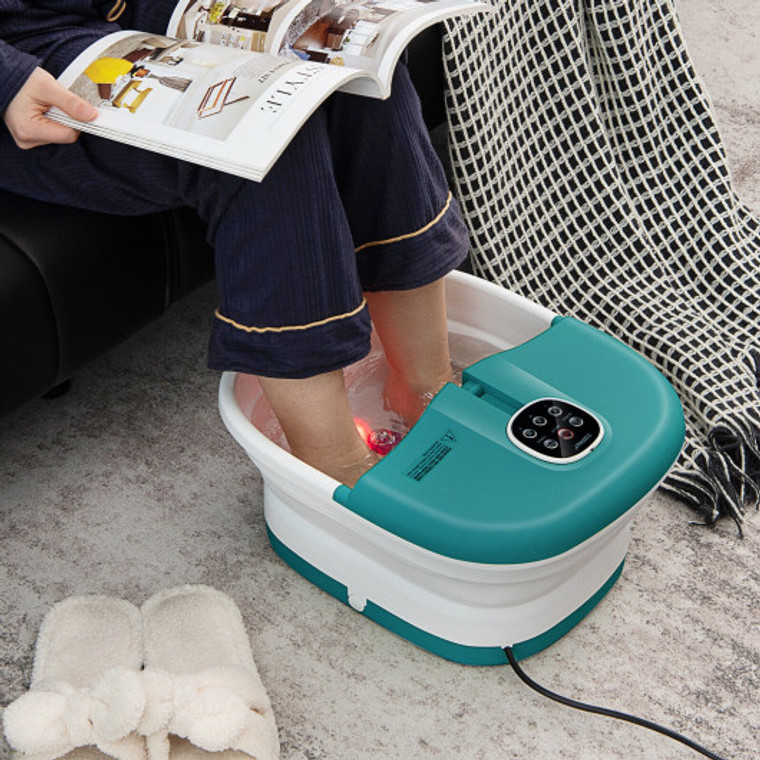Folding Foot Spa Basin With Heat Bubble Roller Massage Temp And Time Set-Turquoise ES10123US-TU