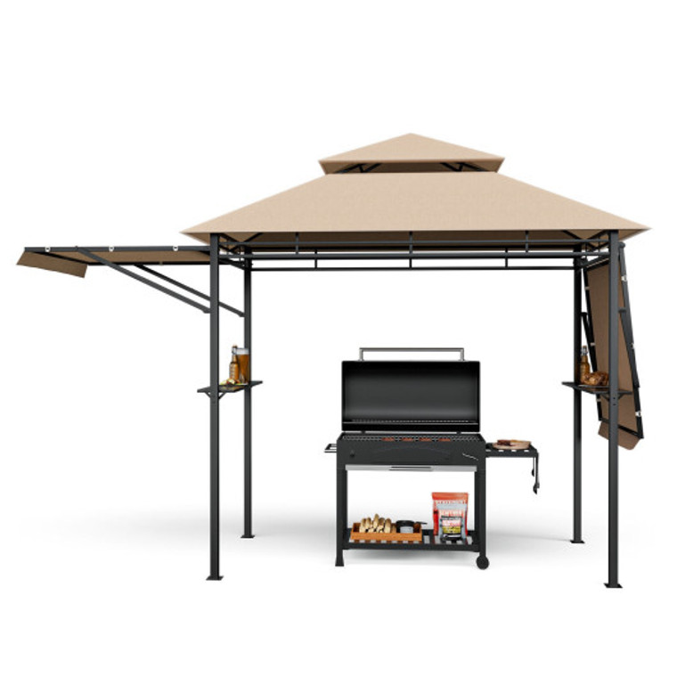 13.5 X 4 Feet Patio Bbq Grill Gazebo Canopy With Dual Side Awnings-Beige NP10385BN