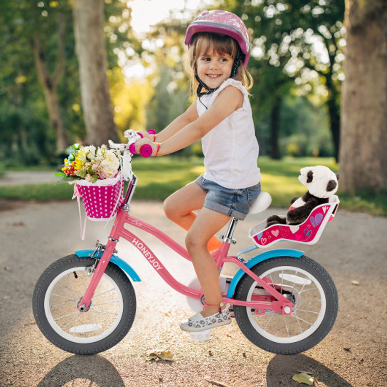 Kids Bicycle With Training Wheels And Basket For Boys And Girls Age 3-9 Years-14" TS10045PI