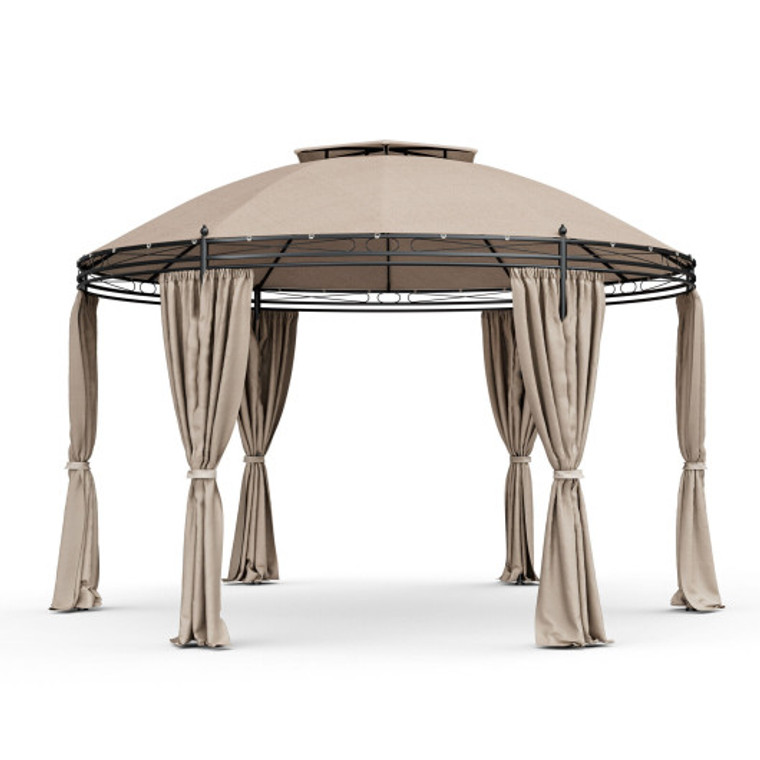 11.5 Ft Outdoor Patio Round Dome Gazebo Canopy Shelter With Double Roof Steel-Brown NP10384BN