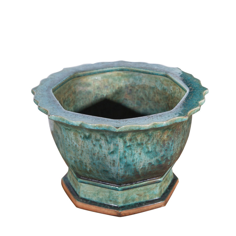 Speckled Green Hexagonal Planter 1619B By Legend Of Asia