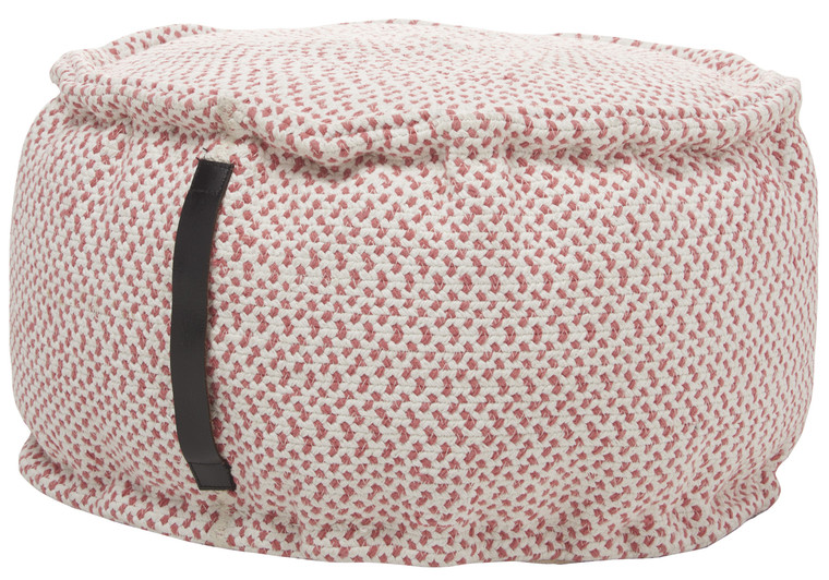 Homeroots 20" Salmon And White Round Pouf Ottoman 385957